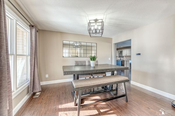 Chandelier, Dining room, Interior, Wood Texture Flooring
