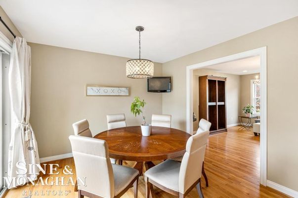 Dining room, Interior, Pendant Lights, Wood Texture Flooring