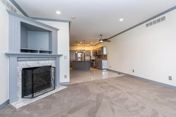Empty room, Fireplace, Interior, Kitchen, Recessed Lighting