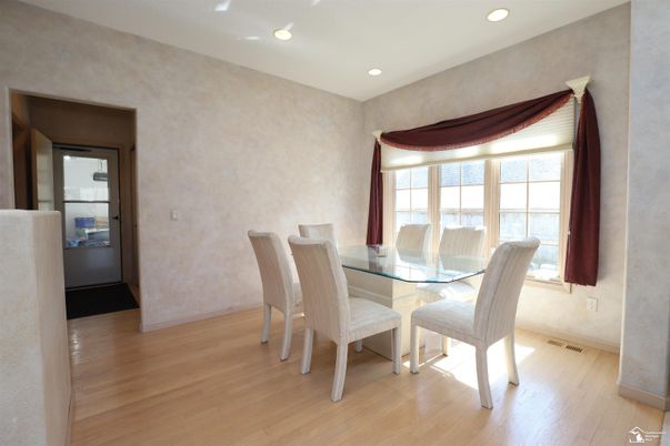 Dining room, Interior, Recessed Lighting, Wood Texture Flooring