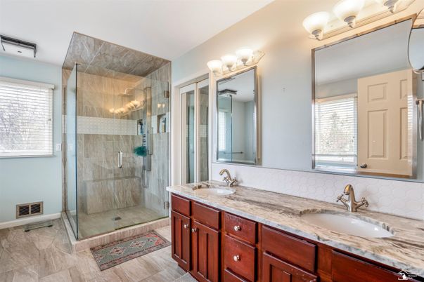 Bathroom, Dual Sink Vanities, Glass Shower, Interior