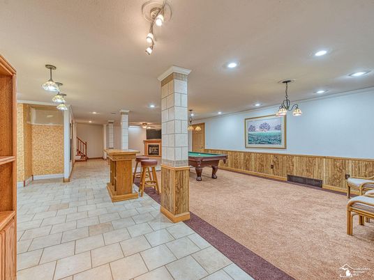 Billiard Table, Game Room, Interior, Pendant Lights, Recessed Lighting