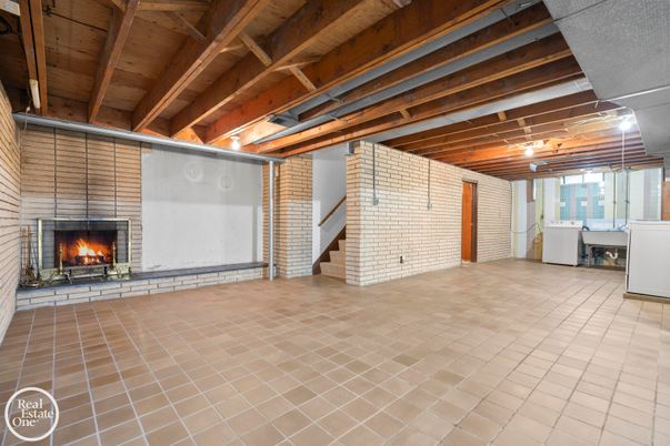 Empty room, Fireplace, Interior, Stone Walls, Wooden Beams, Wooden Ceilings