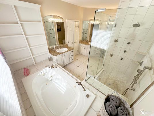 Bathroom, Dual Sink Vanities, Glass Shower, Interior