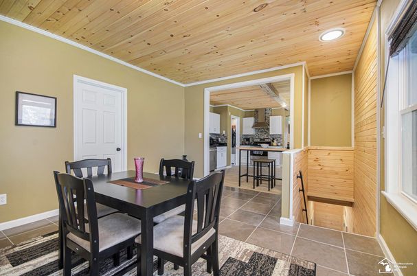 Dining room, Interior, Kitchen, Recessed Lighting, Wooden Ceilings