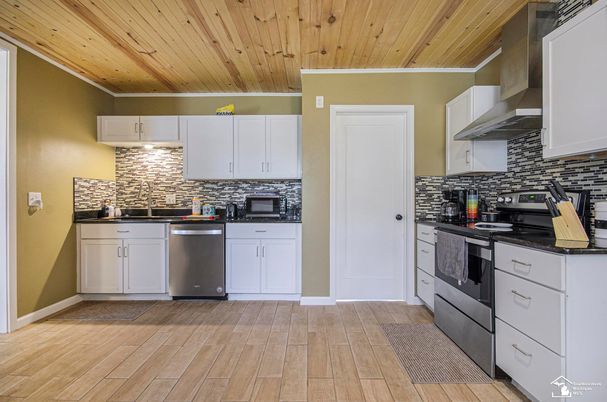 Interior, Kitchen, Stainless Steel Appliances, Wooden Ceilings, Wood Texture Flooring