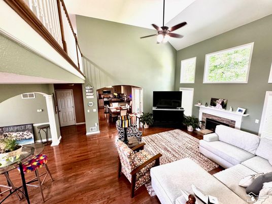 Dining room, Fireplace, Interior, Living room, Wood Texture Flooring