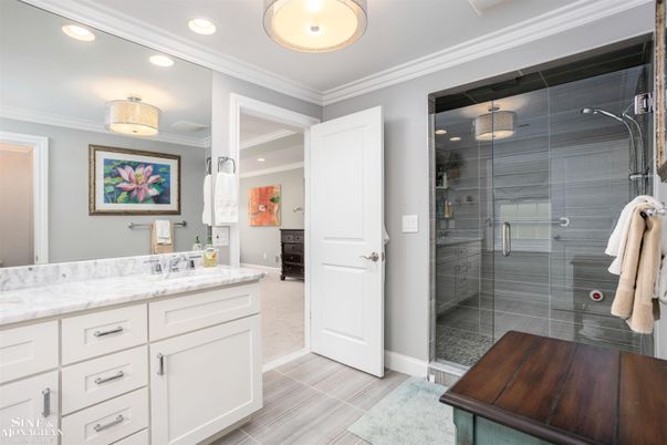 Bathroom, Dual Sink Vanities, Glass Shower, Interior, Recessed Lighting