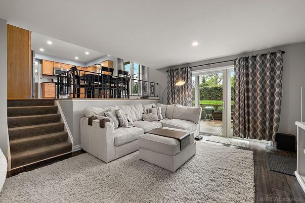 Interior, Kitchen, Living room, Recessed Lighting, Stainless Steel Appliances, Wood Texture Flooring