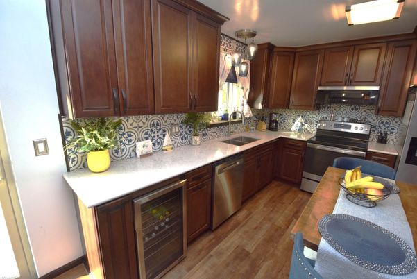 Interior, Kitchen, Pendant Lights, Stainless Steel Appliances, Wood Texture Flooring