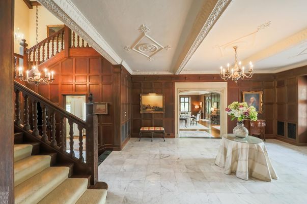 Chandelier, Interior, Marble, Wooden Walls