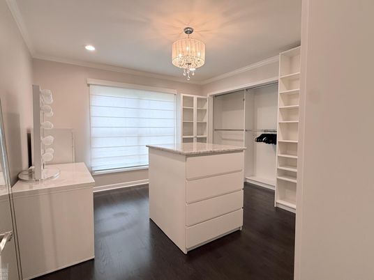 Chandelier, Interior, Recessed Lighting, Walk-in Closets, Wood Texture Flooring