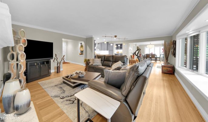 Interior, Kitchen, Living room, Pendant Lights, Recessed Lighting, Wood Texture Flooring