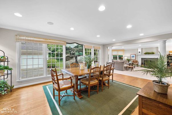 Dining room, Interior, Living room, Recessed Lighting, Wood Texture Flooring