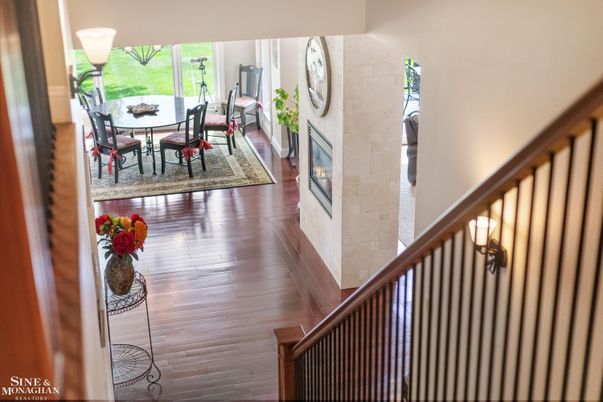 Dining room, Fireplace, Interior, Wood Texture Flooring
