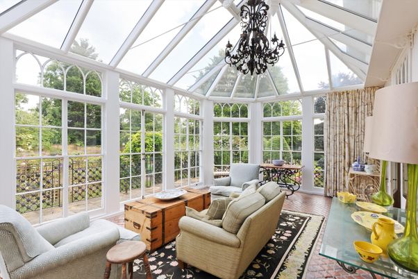 Chandelier, Glass Ceilings, Interior, Sun Room