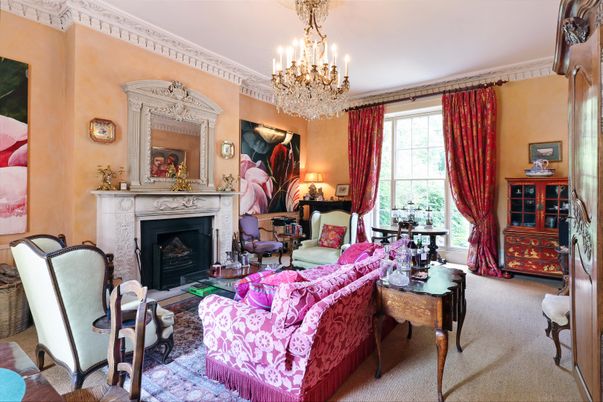 Chandelier, Fireplace, Interior, Living room