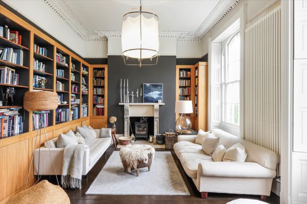 Fireplace, Interior, Living room, Pendant Lights, Wood Texture Flooring