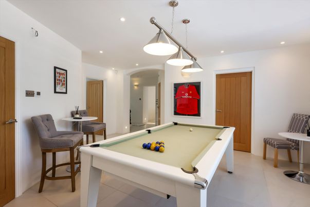 Billiard Table, Game Room, Interior, Pendant Lights, Recessed Lighting