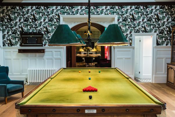 Billiard Table, Game Room, Interior, Wood Texture Flooring