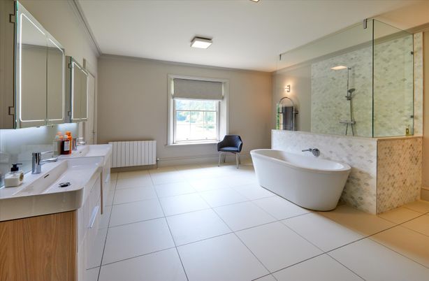 Bathroom, Dual Sink Vanities, Free Standing Baths, Glass Shower, Interior, Recessed Lighting