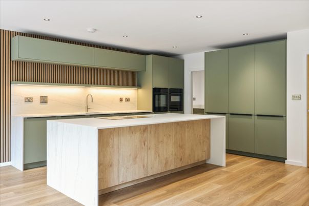Interior, Kitchen, Recessed Lighting, Wood Texture Flooring