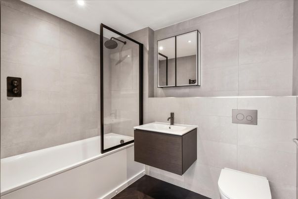Bathroom, Glass Shower, Interior, Recessed Lighting
