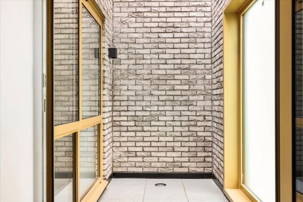 Bathroom, Glass Shower, Interior, Stone Walls