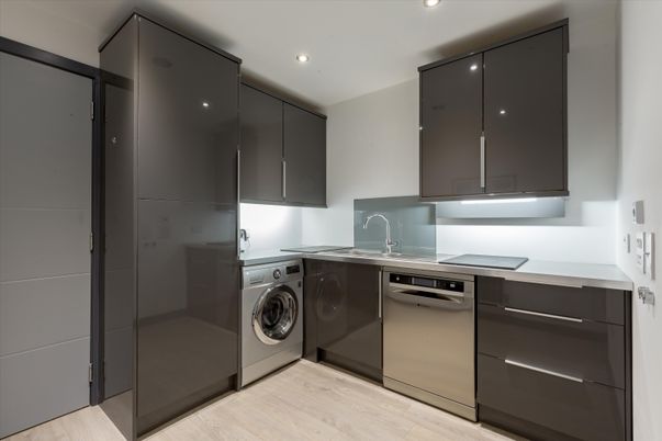 Interior, Recessed Lighting, Washer, Wood Texture Flooring