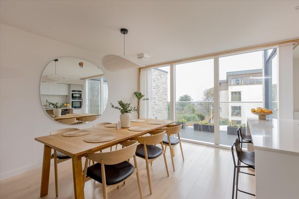Dining room, Interior, Pendant Lights, Wood Texture Flooring