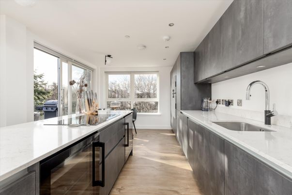 Interior, Kitchen, Recessed Lighting, Wood Texture Flooring