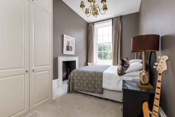 Bedroom, Chandelier, Fireplace, Interior