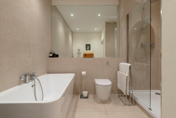 Bathroom, Glass Shower, Interior, Recessed Lighting