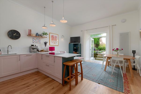 Dining room, Interior, Kitchen, Pendant Lights, Wood Texture Flooring