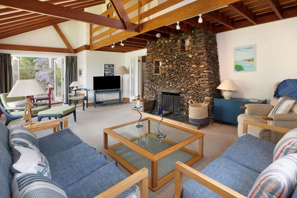 Fireplace, Interior, Living room, Stone Walls, Wooden Beams