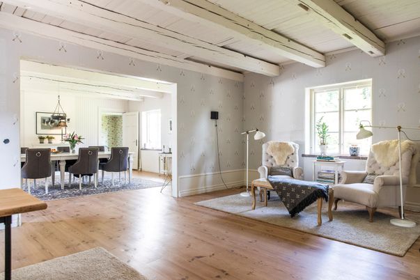 Dining room, Interior, Pendant Lights, Wood Texture Flooring