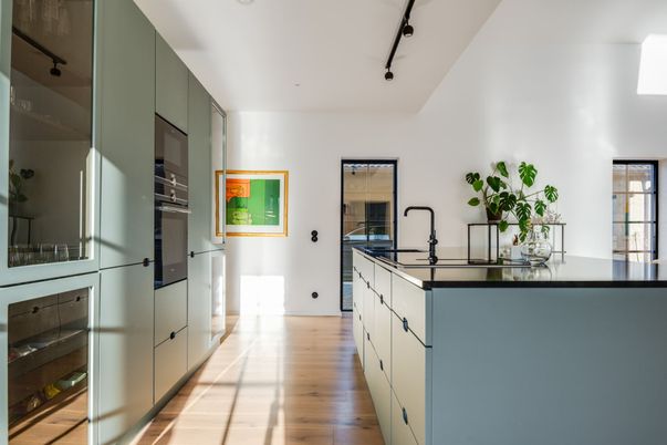 Interior, Kitchen, Recessed Lighting, Wood Texture Flooring