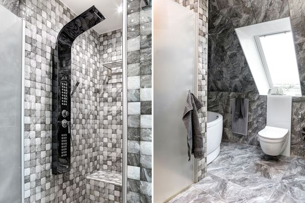 Bathroom, Glass Shower, Interior, Stone Walls