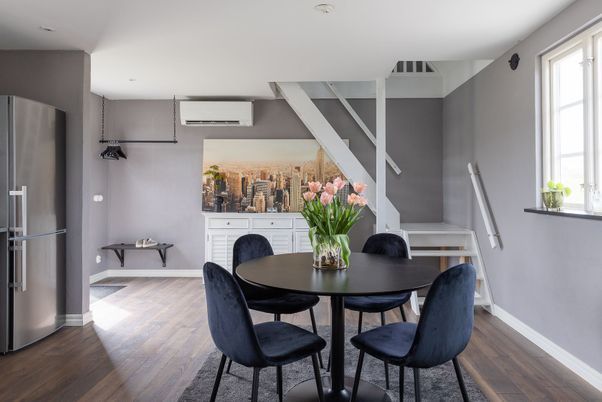 Dining room, Interior, Recessed Lighting, Stainless Steel Appliances, Wood Texture Flooring
