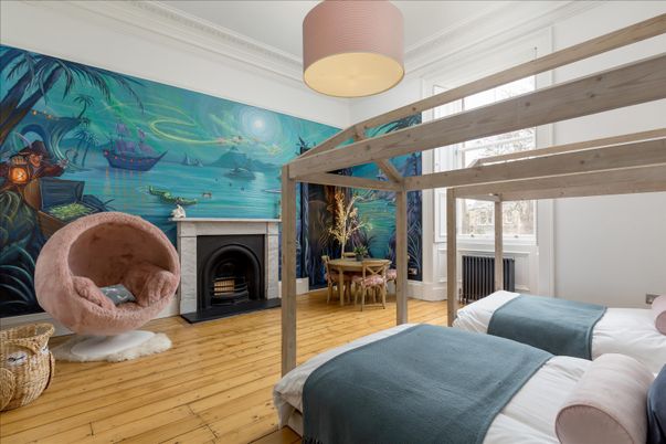 Bedroom, Fireplace, Interior, Wooden Beams, Wood Texture Flooring