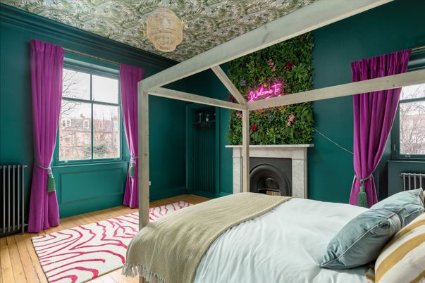 Bedroom, Fireplace, Interior, Wood Texture Flooring