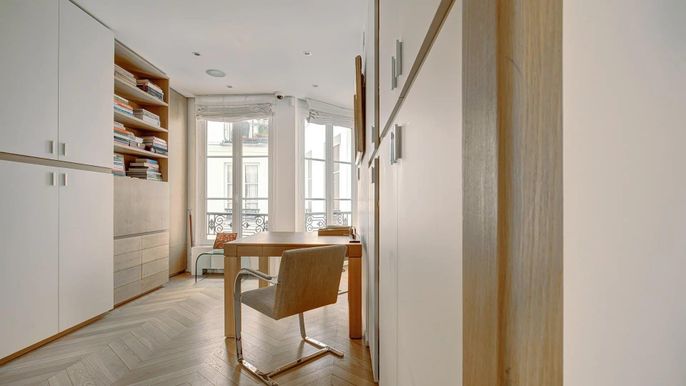 Home Office, Interior, Recessed Lighting, Wood Texture Flooring