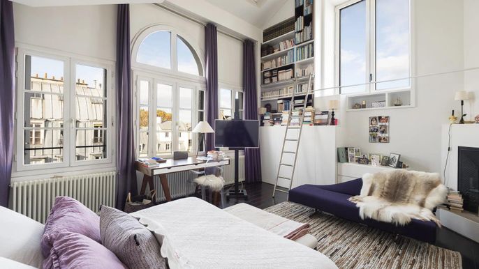 Bedroom, Fireplace, Home Office, Interior, Wood Texture Flooring