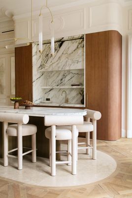 Interior, Marble Walls, Wood Texture Flooring