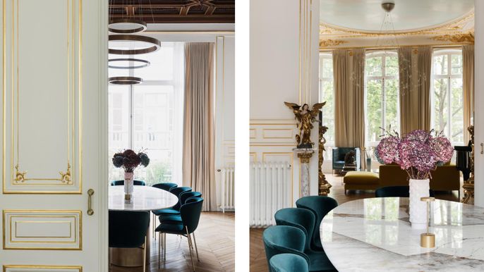 Dining room, Interior, Pendant Lights, Wood Texture Flooring