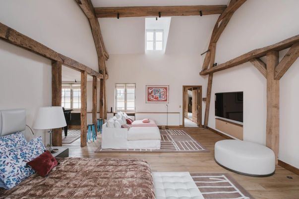 Interior, Living room, Wooden Beams, Wood Texture Flooring