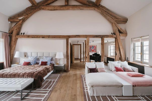 Bedroom, Interior, Piano, Wooden Beams, Wood Texture Flooring