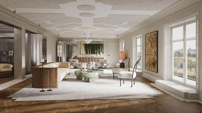 Interior, Living room, Pendant Lights, Wood Texture Flooring