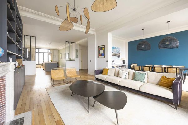 Dining room, Interior, Living room, Pendant Lights, Wood Texture Flooring