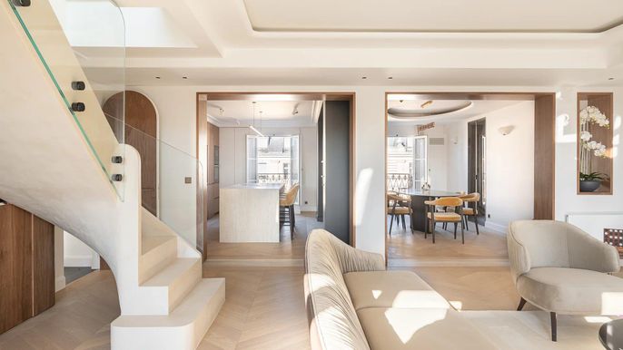 Dining room, Interior, Pendant Lights, Wood Texture Flooring